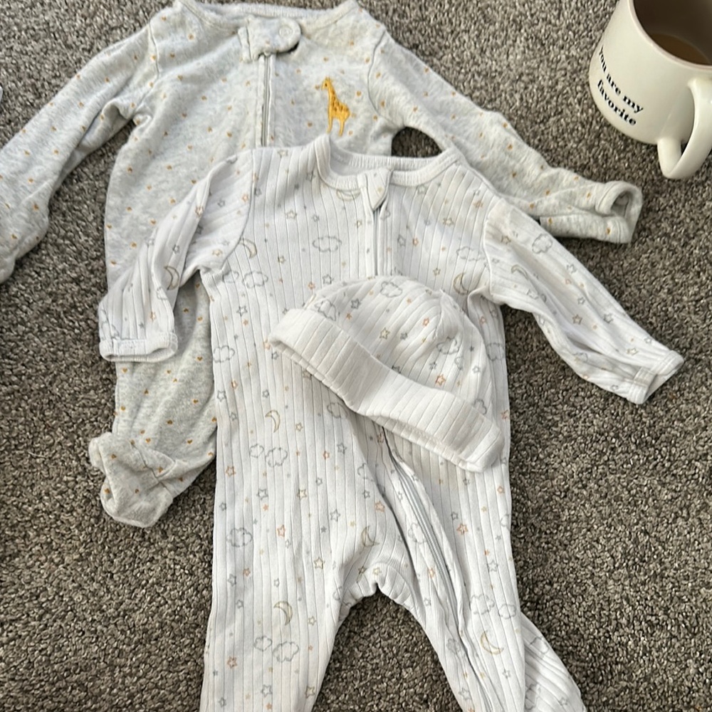 Little Me Gray and White Cozy Footies